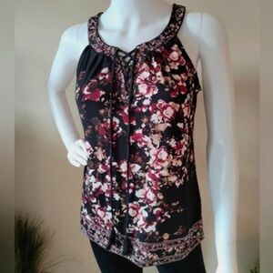 Elegant Floral Women's Tank Top in Black and Red